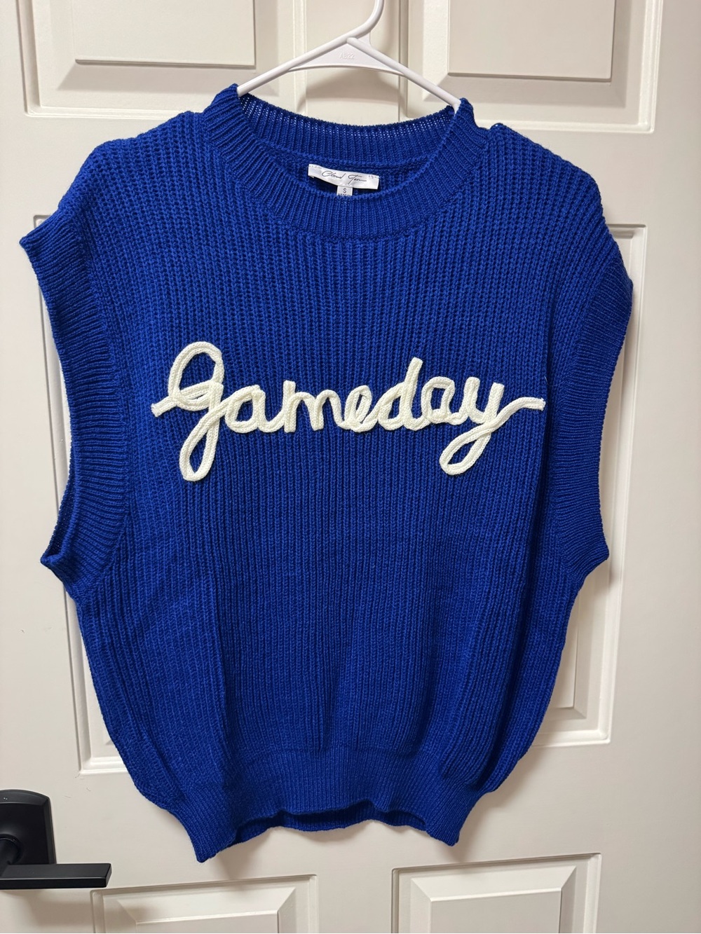 NWT Royal Blue Knit Sleeveless Gameday Sweater Vest with White Script Small